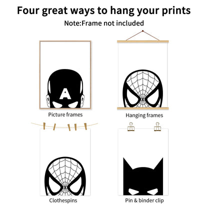 Baccone Spiderman Wall Art Boys Room Canvas Wall Decor Black White Wall Art Spiderman Pictures Painting Boys Posters Nursery Artwork for Living Room Bedroom 12x16 Inch Unframed Set of 3
