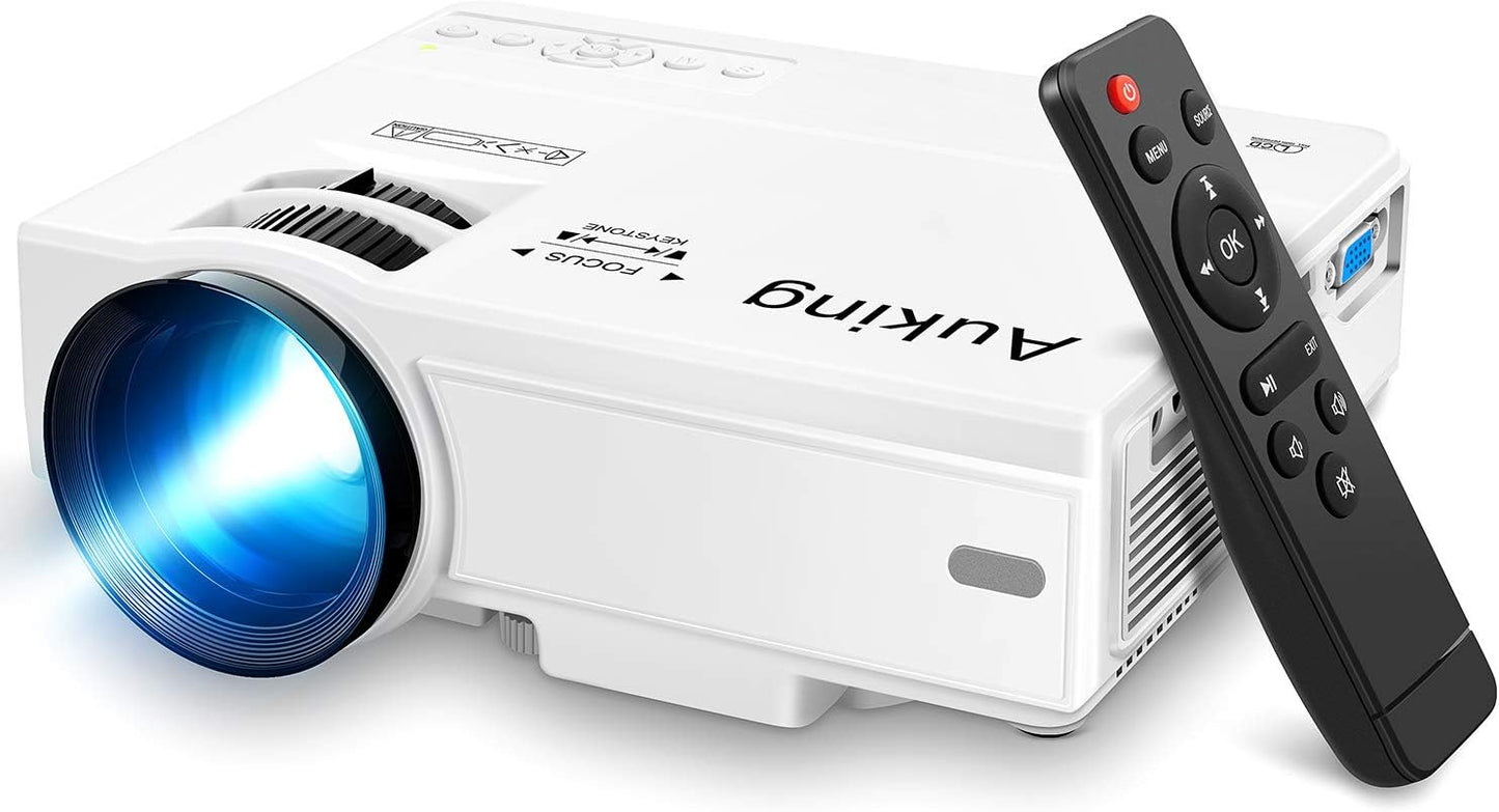 AuKing Projector, 2025 Upgraded Mini Projector, Full HD 1080P Home Theater Video Projector, Compatible with HDMI/USB/AV/Smartphone/TV Box/Laptop
