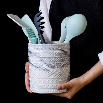 Yundu Grey Ceramic Marble Kitchen Utensil Holder for Countertop, Utensil Crock for Home Décor