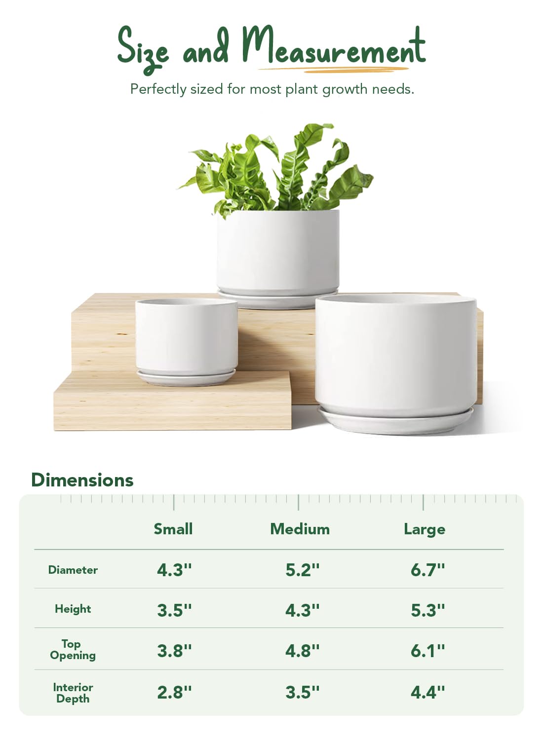 LE TAUCI Ceramic Plant Pots with 2 Inch Coconut Fiber Drainage Mesh Pad, Keeps Soil in Place and Improves Drainage for Indoor Plants
