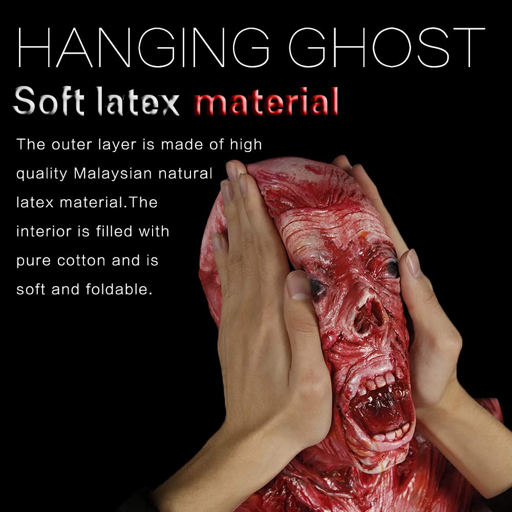 MOLEZU Hanging Torso Severed Skinned, Halloween Party Props Latex Limbless Hanging Half Body Corpse Haunted House Decorations 40x30x7 inches (A)