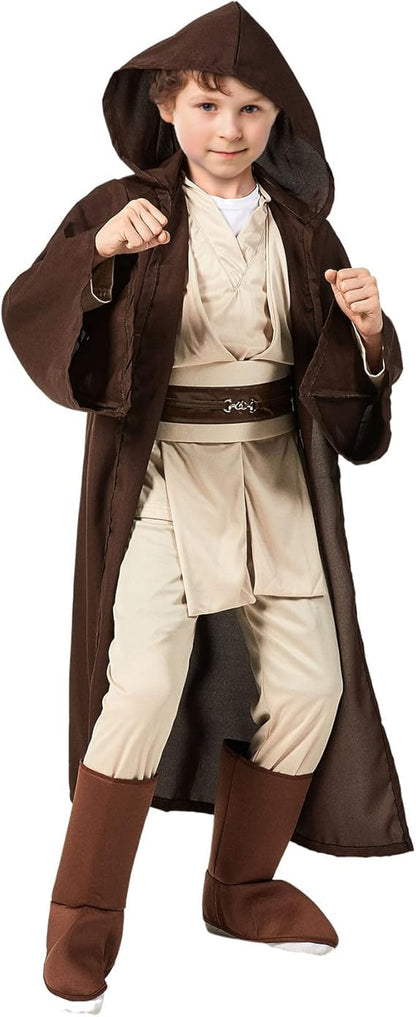 Kuberas Kids Costume Tunic Hooded Robe Pants Belt Shoes Cover Lightsaber Halloween Cosplay Outfit Boys 3-12 Years