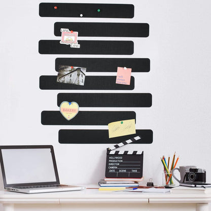 Vuzvuv 8 pcs Bulletin Board Bar Strips with 50 Pushpins & 10 Wooden Clip pins，Self Adhesive Cork Board for Wall，Felt Pin Board for School，Office Decor(Black)