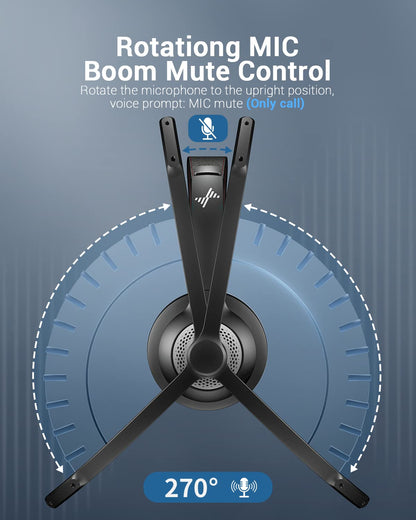 JIAMQISHI Wireless Headset with Mic for Work, Bluetooth V5.2 Headphones with AI Noise Cancelling Microphone, USB Dongle, Clear Calls & Mic Mute, for Laptop, PC, iPhone & Android Phones