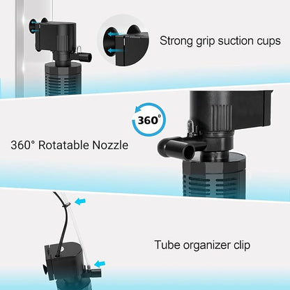 Aquarium Internal Filter for 30~100 Gallons - Ultra-Quiet Fish Tank Filters 400GPH Submersible Power Pump Filter with Biochemical Filtration Air Supply Water Clean (18W Filter)