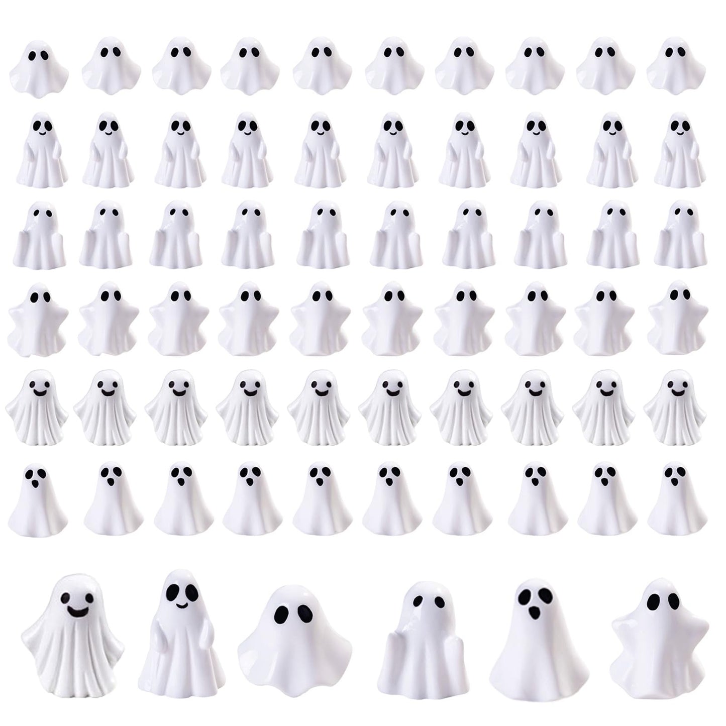Cutecutedy 60Pcs Mini Resin Ghost Figurines,Tiny Little Ghosts for Halloween Decor,Cute Spooky Vase Filler,Tiered Tray & Table Centerpiece,Miniature Party Favors,Home Decor