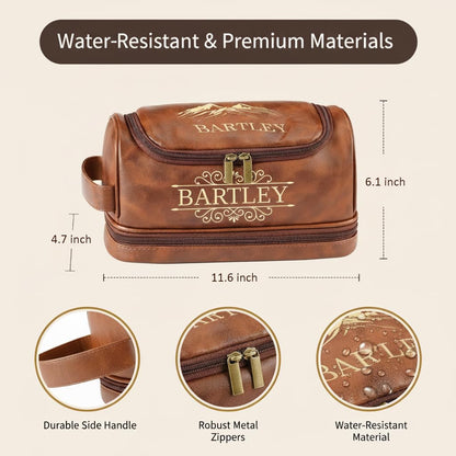 ENQU Personalized Toiletry Bag for Men, Father Day Gifts for Dads, Gifts for Men, Custom Large Leather Travel Toiletry Bag, Graduation Gifts for Men Him, Groomsmen, Birthday, Anniversary, Christmas