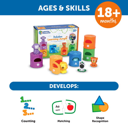 Learning Resources Peekaboo Learning Jungle Toddler - 10 Pieces, Ages 18 Months +, Toddler Montessori Toys, Stacking Shape, Sorting and Matching Skill, Educational Games