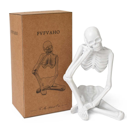 FVFVAHO Skeleton Thinker Statue Resin Sculpture - Abstract Desk Decor for Office & Home, Meditation Room Decor, Unique Gothic Art Collectible