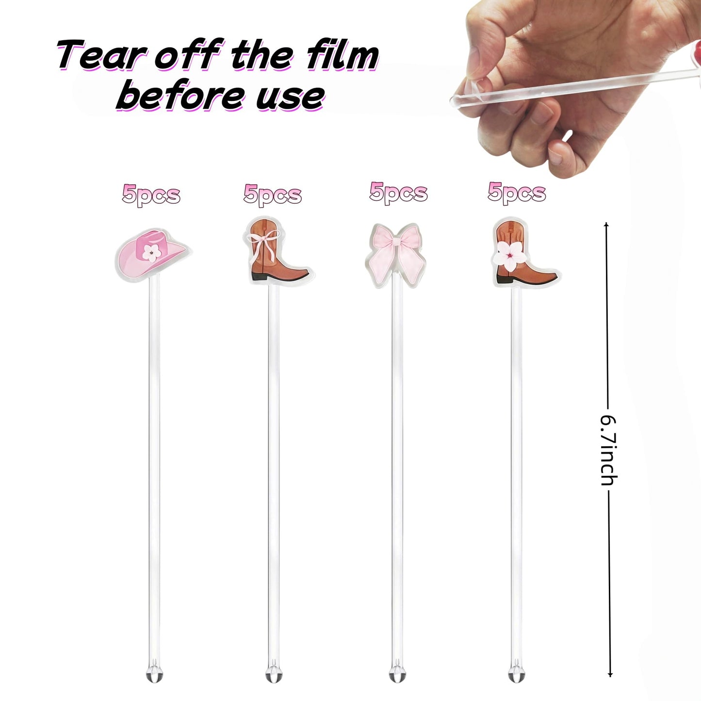 Cowgirl Birthday Party Cocktail Drink Stirrers, 20 pcs Bow Boots Drink Stirrers for Bachelorette Party Decoration, Boots and Bows Themed Swizzle Drink Sticks for Disco Cowboy Party Supplies