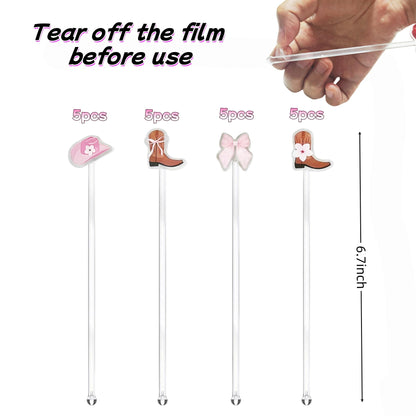 Cowgirl Birthday Party Cocktail Drink Stirrers, 20 pcs Bow Boots Drink Stirrers for Bachelorette Party Decoration, Boots and Bows Themed Swizzle Drink Sticks for Disco Cowboy Party Supplies