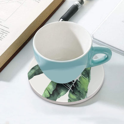 Coasters for Drinks Absorbent with Holder,Floral Pattern with Tropical Leaves Sets of 6 Durable Cup Coaster for Coffee Table Protection,Great Housewarming Birthday Gifts,Home Decor