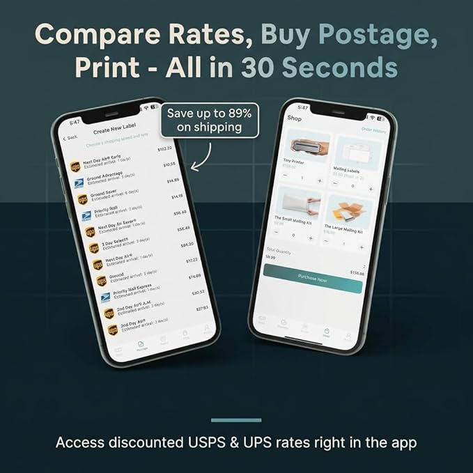 4x6 Thermal Shipping Label Printer - Wireless Bluetooth, Rechargeable Battery, No Ink Needed - for iPhone, Android, Home