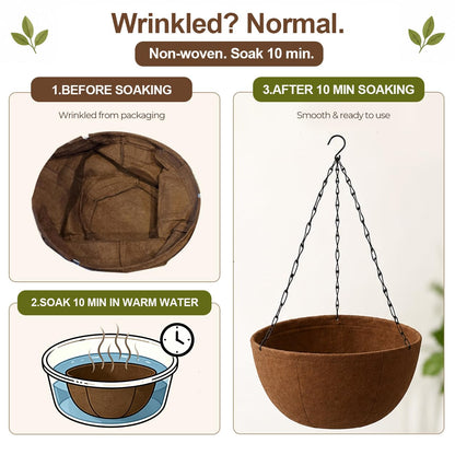 T4U Hanging Planters for Outdoor Plants, 12 Inch 4 Pack Fabric Hanging Baskets with Drainage Tray, Decorative Hanging Pots for Plants Outdoor Patio Porch Garden Use（Brown）