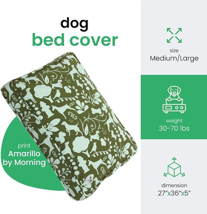 Molly Mutt Medium to Large Dog Bed Cover, Amarillo by Morning, Olive Green & Light Blue 27"x36"x5"