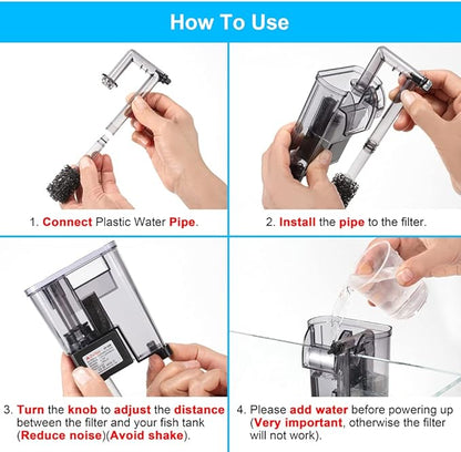 DaToo Aquarium Hang On Filter Small Fish Tank Hanging Filter Power Waterfall Filtration System