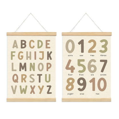 Lacama Boho ABC Alphabet Wall Chart for Toddlers | ABCs & 123s Kids Learning Educational Gift for Toddler, Neutral Wall Decorations for Pre-School Classroom Nursery Homeschool Poster Hanger