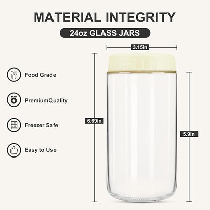SHOWIN Overnight Oats Containers with Lids, 24oz Glass Jars with Lids 4 pcs, Milk White, Wide Mouth Mason jars for Salad, Yogurt, Snacks, Meal Prep