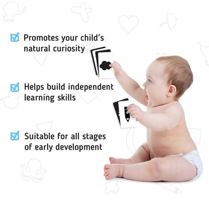 Merka Newborn Toys & Sensory Flash Cards for Babies - High Contrast Baby Cards - 50-Pack Paper, 2.4 in x 4.2 in, Black & White - Visual Stimulation & Brain Development for 0-3 Months