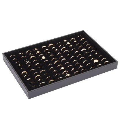 Juvale Ring Display Tray - Velvet Protection & Jewelry Display - Removable Pad & Earring Storage - Stackable Jewelry Trays & Glasses Holder for Nightstand - Pack of 2, 13.8 x 9.5 x 1.3 in, Black