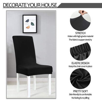 Obstal Black Stretch Spandex Dining Room Chair Covers ?Set of 4 Universal Removable Washable Chair Seat Slipcovers Protector for Kitchen, Ceremony, Wedding, Banquet, Hotel and Party