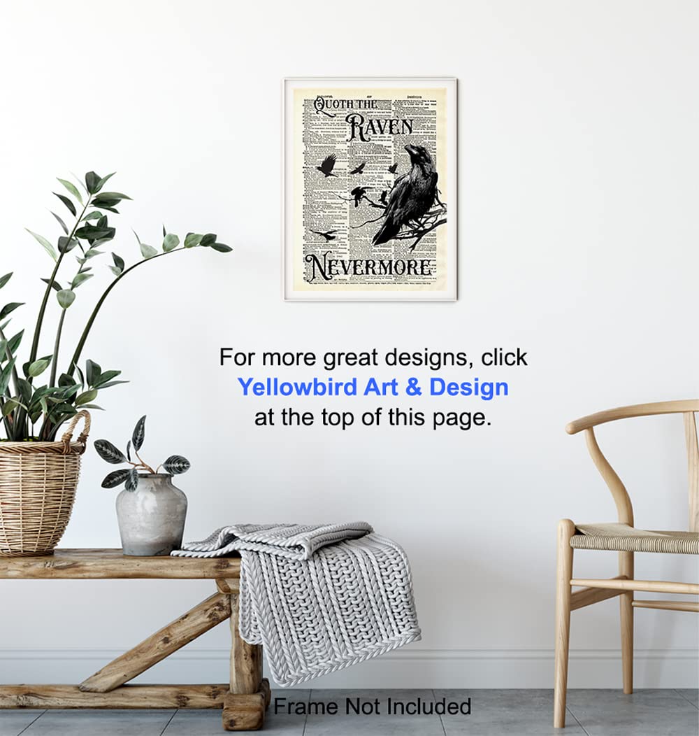 The Raven, Edgar Allan Poe, Nevermore - Medieval Decor - Gift for Wicca, Wiccan, Witchcraft, Occult Fan - Goth Room Decor - Gothic Home Artwork - Creepy Scary Wall Art Picture - Halloween Decoration