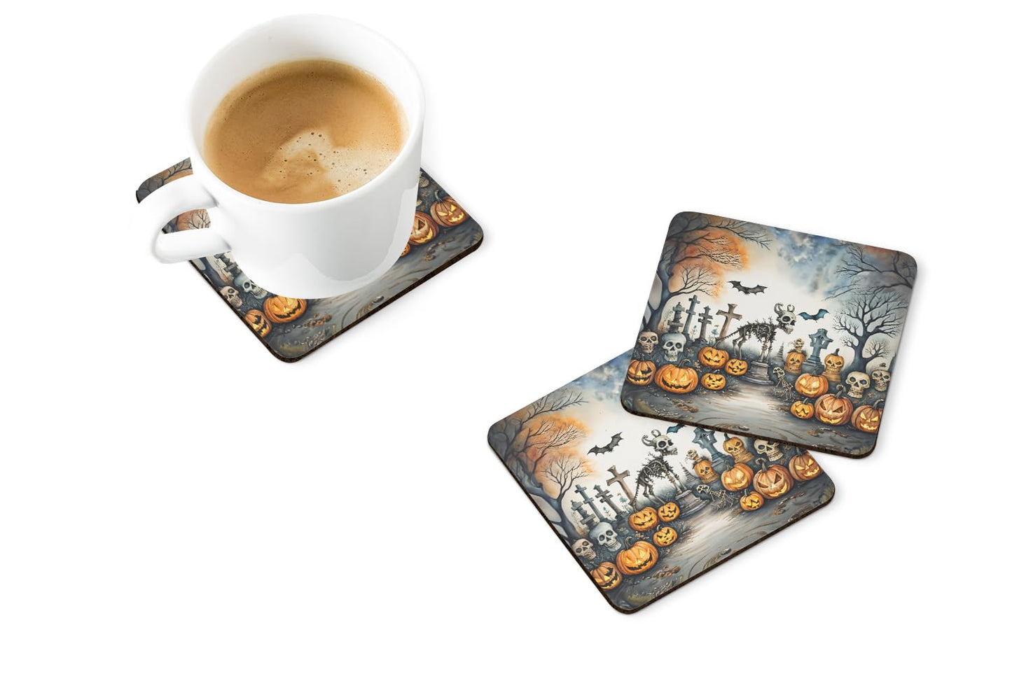 Caroline's Treasures Pet Cemetery Spooky Halloween Foam Coaster Set of 4 Cup Coasters for Indoor and Outdoor, Coaster for Tabletop Protection, Anti Slip, Mouse pad Material