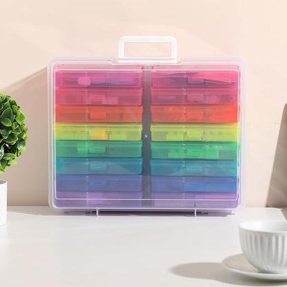 novelinks Transparent 4" x 6" Photo Organizers and Photo Storage Box with Handle, 16 Inner Photo Cases, Portable Picture Organizers & Photo Storage Containers (Multi-Colored 2Pack)