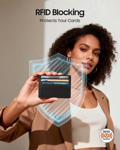 FINTIE Slim Minimalist Front Pocket Wallet, RFID Blocking Credit Card Holder Card Cases with ID Window for Men Women, Black