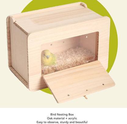Buachois Bird Nest Box, Parrot Breeding House, Wooden Acrylic Parrots Nesting Box Spacious Insulated Bird Mating Boxes for Lovebirds Cockatiel Conure Cockatoo Budgie