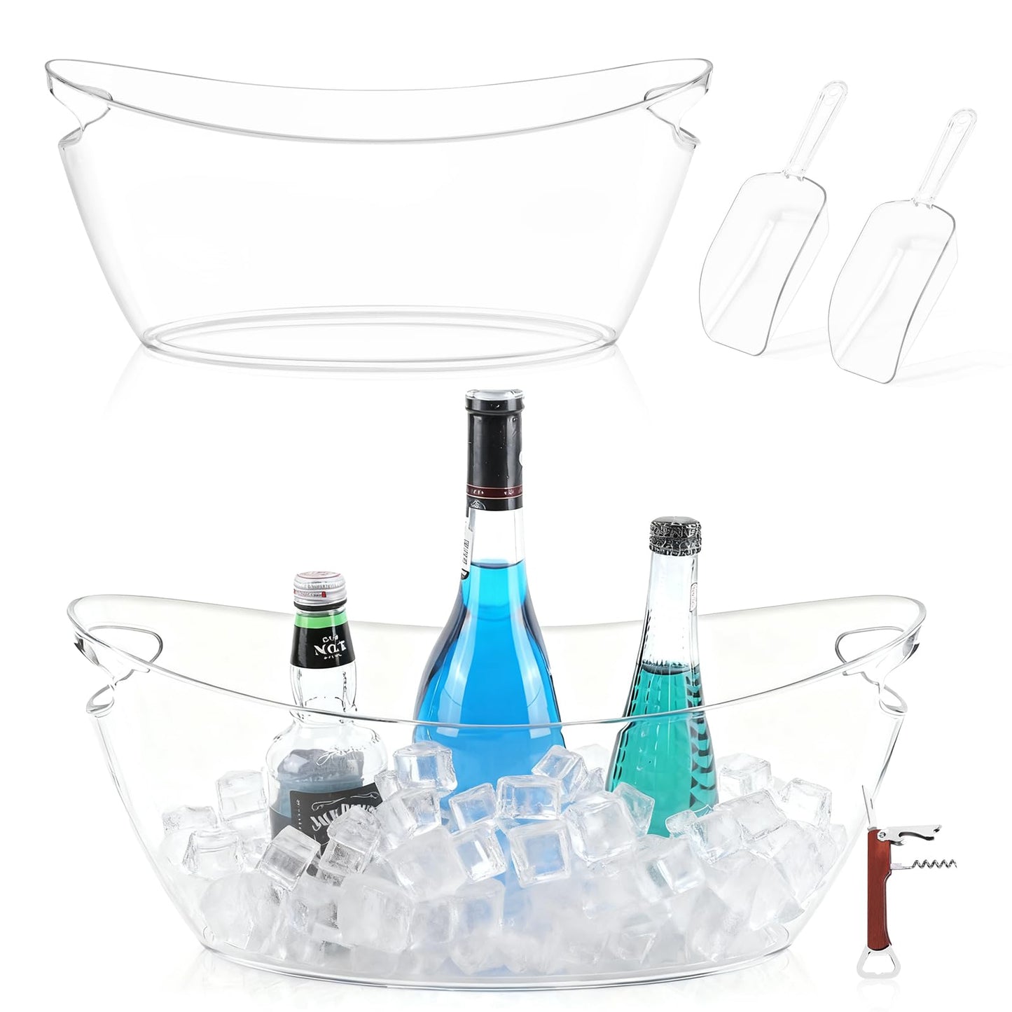 Ice Buckets for Parties, 2 Pack 5.5L Clear Acrylic Champagne Beverage Buckets Tub with Scoops & Wine Bottle Opener, Large Ice Bucket for Mimosa Bar, Wine, Beer, Cocktails & Drinks (3-5 Bottles)