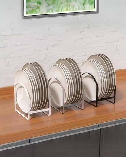 4 Pack Kitchen Plate Holder Organizer for Cabinet Space Saver Dinner Dish Storage Rack Upright Dish Drying Racks Metal Plate Dish Racks Stand for Cupboard and Countertop 2 Large 2 Small White