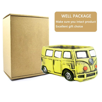 Ascrafter Cute Succulent Plants Planters, Small Planters with Drainage Hole, Flower Pots for Home Indoor Outdoor Garden Decoration (Yellow Bus)