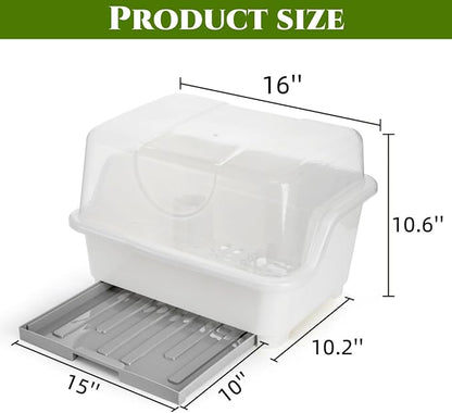 Dish Drying Rack, Plastic Plate Cup Dryer Holder with Lid Removable Drainboard, Cutlery Utensil Dish Nursing Bottle Organizer for Tableware, Kitchen Cabinet