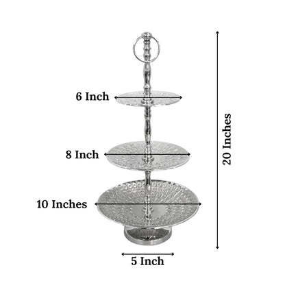 Rely+ Dessert Cupcake Stand 3-Tiered Serving Tray 20" Tall 3 Tier Fruits and Cup Cake Stand for Tea Party Birthday Holiday Gatherings Weddings Baby Showers Silver Finish Sturdy Design (Hexagonal)