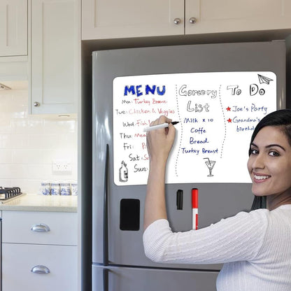 ANLIOTE Magnetic Dry Erase Board Fridge White Board Sheet 20x13 inch, Flexible Large Refrigerator Magnets Whiteboard Planner for Home Kitchen, 2 Markers and Eraser