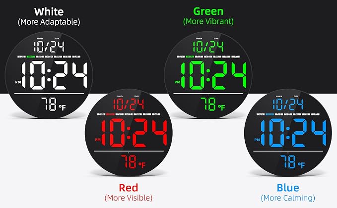 Digital Wall Clock with Large LED Display, Date, Temperature, Auto-Brightness | Small [PLUG-IN] Clock | Modern Electric Wall Clock for Bedroom, Classroom, Living Room, Home, Office, Farmhouse – White