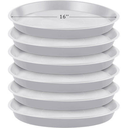 Eccliy 6 Pack Plastic Plant Saucer Heavy Duty Planter Saucers Large Plant Pot Saucers Plastic Water Trays for Indoors and Outdoors Flower Plant Plant Drip (White,16 Inch)
