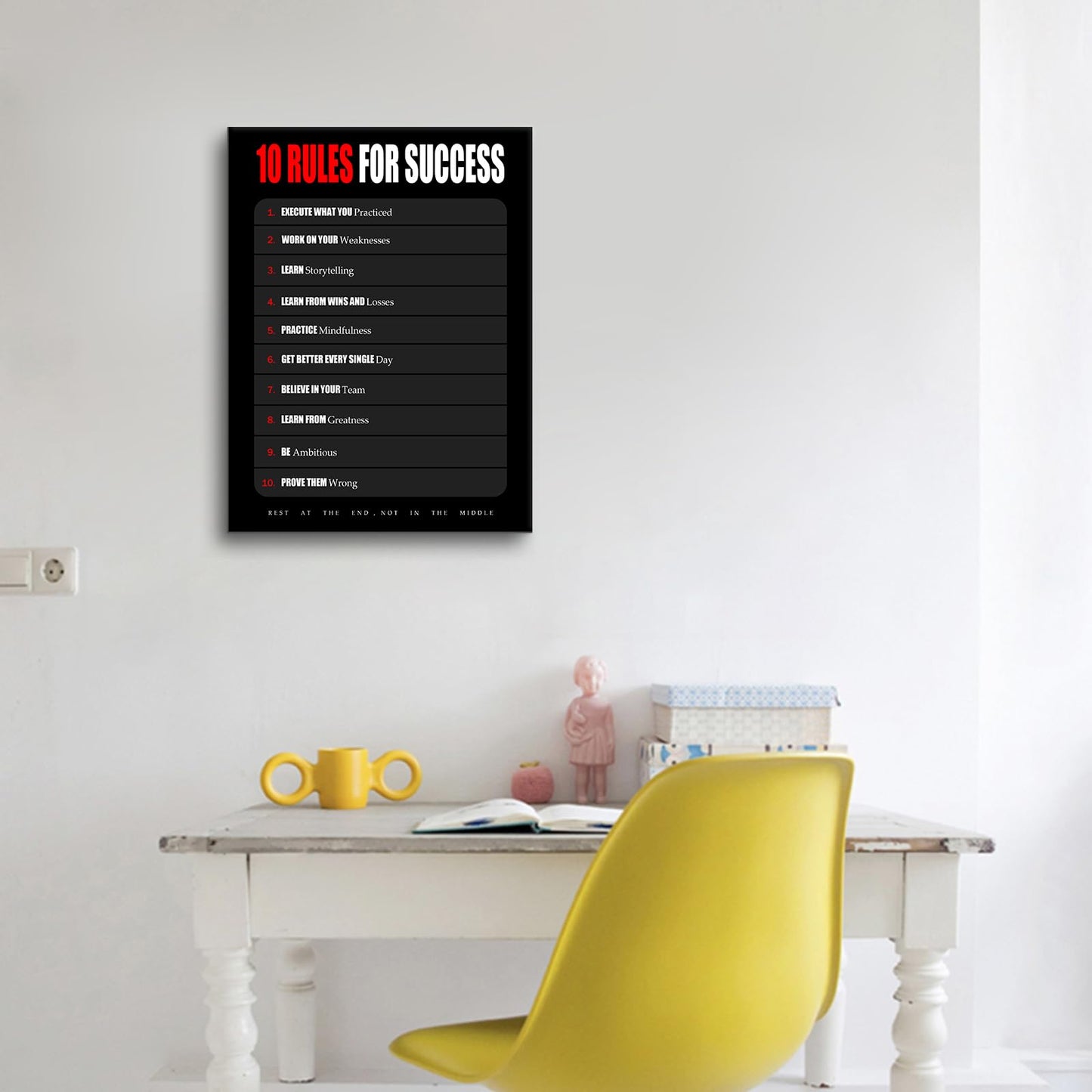 YSPCSUN Inspirational Posters for Office, 10 Rules for Success Canvas Poster Single Panel Wall Decor for Home Office Dorm Classroom, Framed Canvas Art, 24x18inch