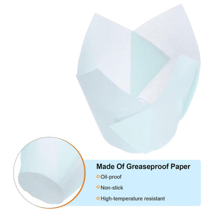 HARFINGTON 150pcs Tulip Cupcake Liners Greaseproof Baking Cups Paper Cupcake Wrappers Holders for Parties Weddings Birthdays, Blue