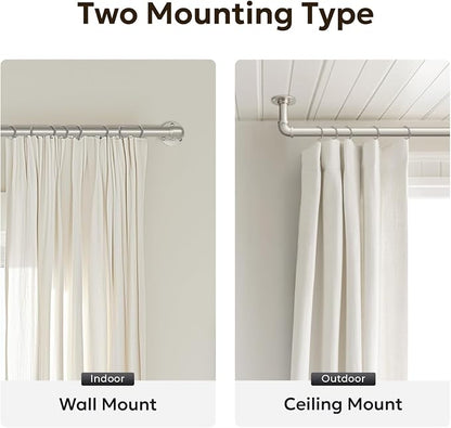 Zeerobee Curtain Rods for Windows 32 to 72, 1 Inch Industrial Wrap Around Brushed Nickel Curtain Rod, Indoor/Outdoor Room Divider Adjustable Drapery Pole, 32"-72"