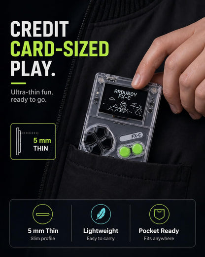 Arduboy FX-C Programmable Open Source 8-Bit Retro Handheld Game Console - 300+ Preloaded Classic Games, STEM Coding Board, USB-C Multiplayer, Credit Card Size Pocket Retro Gaming Device
