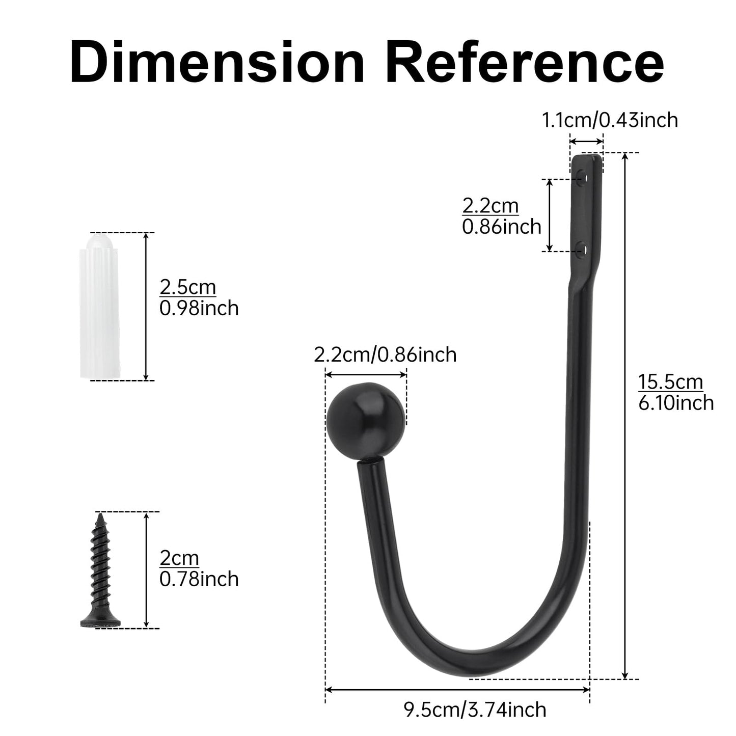 Curtain Holdbacks 4 Pack,Wall Mounted Black Window Curtain Hooks for Wall