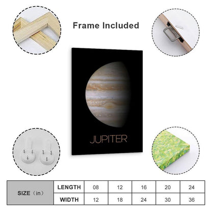Solar System Planets Canvas Wall Art - Jupiter Planet Space Poster for Kids Room Bedroom Classroom, STEM Educational Astronomy Decor, Science Gift for Boys Girls, 12x18 Inch Framed