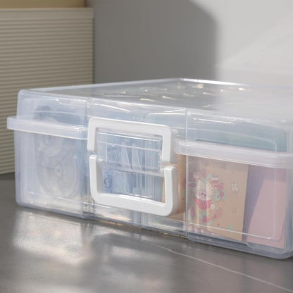 novelinks Transparent 4" x 6" Photo Cases and Clear Craft Keeper with Handle, 16 Inner Photo Organizers & Photo Storage Box, Plastic Photo Storage Containers (Clear -2Pack)