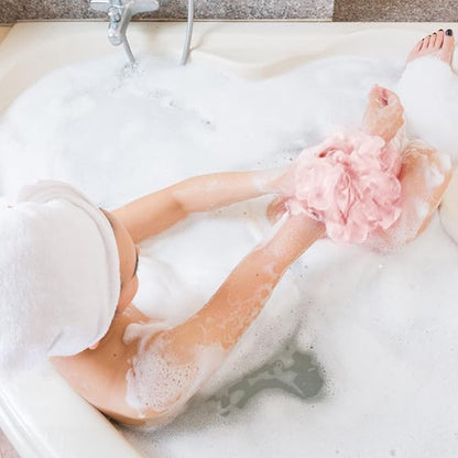 Fu Store Loofah Sponge Shower Loofahs 70g Bath Sponges Mesh Balls 4 Colors for Body Scrubber Exfoliator Wash Back Scrubbers Bathroom Men Women 4 Pack Cleaning Bathing Accessories Blue Beige Green Pink