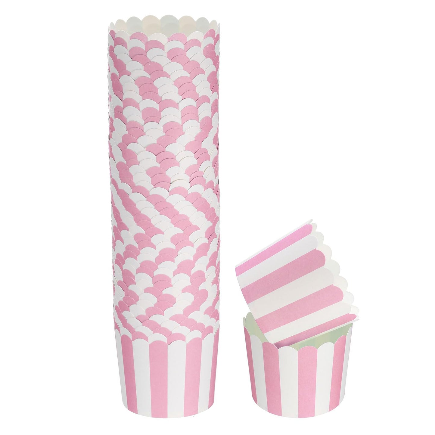 HARFINGTON 50Pcs Paper Baking Cups 6oz Greaseproof Disposable Bulk Cupcake Muffins Liners Cases Wrappers for Wedding Birthday Graduation, Stripe Pink