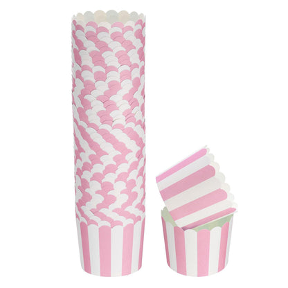 HARFINGTON 50Pcs Paper Baking Cups 6oz Greaseproof Disposable Bulk Cupcake Muffins Liners Cases Wrappers for Wedding Birthday Graduation, Stripe Pink