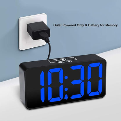 DreamSky Small Digital Alarm Clock for Bedroom with Large Big Numbers | Electric Bedside Desk Clock with USB Charging Port, Brightness Dimmer, Adjustable Alarm Volume, USB-C Adapter Powered