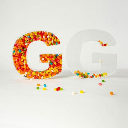 OAEUQ 10-Inch Magnetic Alphabet Candy Jar Refillable Fillable Letters For Candy Tray Reusable Lidded Candy Jar Candy Buffet Container Set (G, 1)